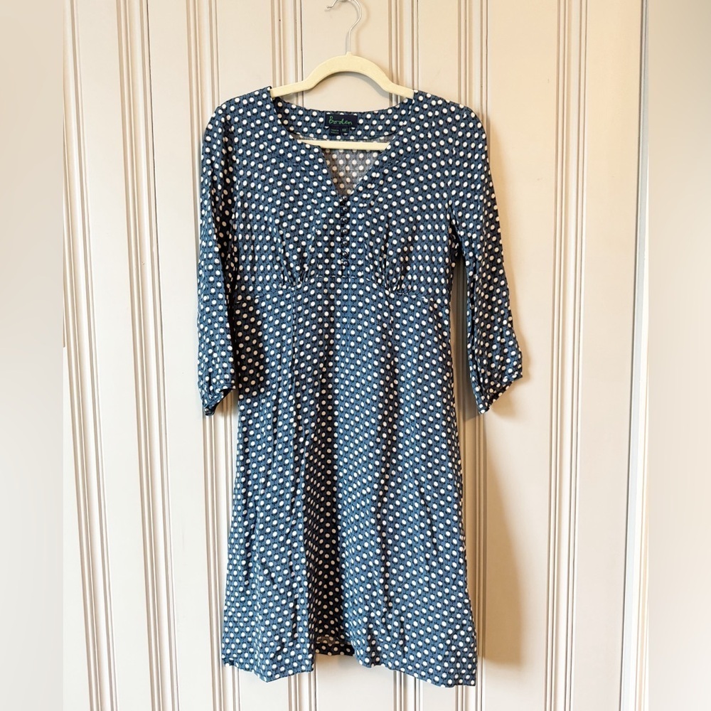 Boden Floaty Day Dress Blue Floral Polka Dot